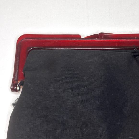 Vintage 1950s Tapestry Clutch Change Purse Kiss Lock Black Floral Lucite AS IS - Picture 8 of 16